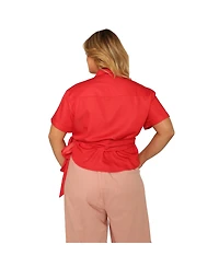 Standards & Practices Plus Short Sleeve Tie Waist Wrap Blouse