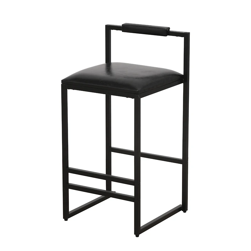 Simplie Fun Set of 2 Black Leather Bar Stools with Backrest