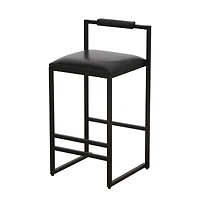 Simplie Fun Set of 2 Black Leather Bar Stools with Backrest