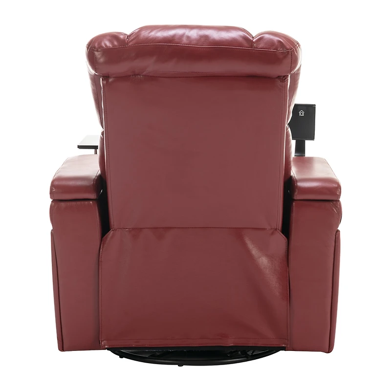 Streamdale Red Pu Leather Power Recliner with Swivel Tray & Storage