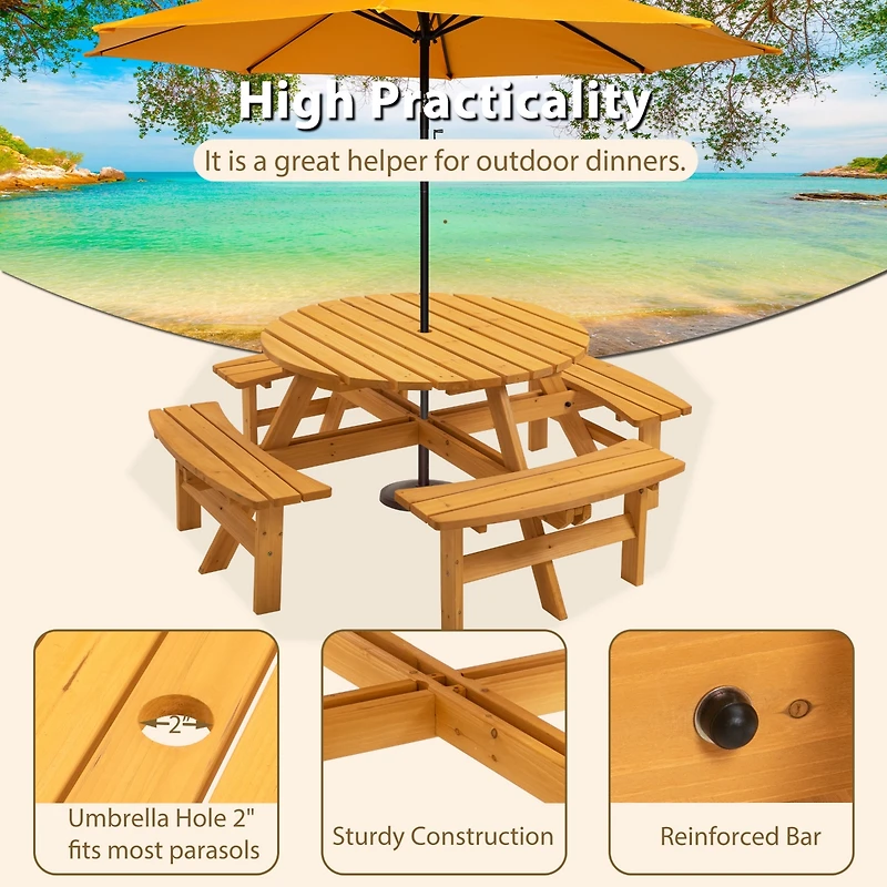 8 Person Wooden Picnic Table With Benches