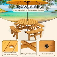 8 Person Wooden Picnic Table With Benches