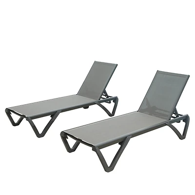 Simplie Fun Outdoor Aluminum Chaise Lounge Chairs (Gray, 2 Pack)