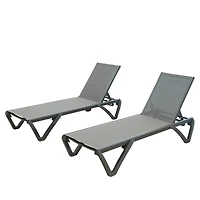 Simplie Fun Outdoor Aluminum Chaise Lounge Chairs (Gray, 2 Pack)