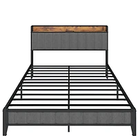 Streamdale Grey Upholstered Bed Frame with Charging Station