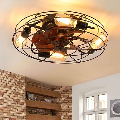 Streamdale Modern Low Profile Caged Ceiling Fan With Light
