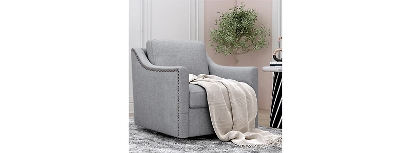 Streamdale Swivel Armchair in Cotton Linen with Brass Accents
