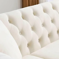 Streamdale Furniture Beige Velvet Chesterfield Sofa with Tufted Couch and Nailhead Trim