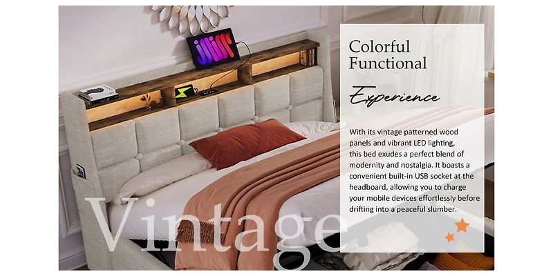 Streamdale Hydraulic Storage Full Size Platform Bed with Led & Usb
