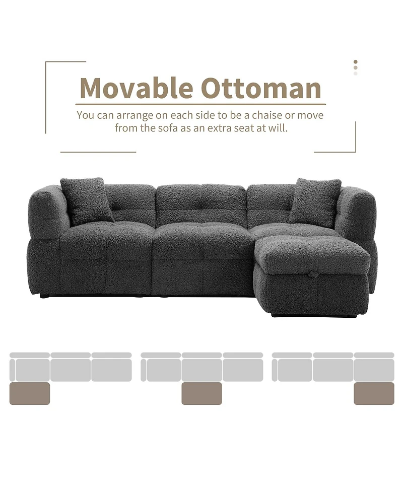 87.7" Sectional Sofa Cozy Teddy Fleece Fabric Sectional Sofa Couch With Two Usb Ports