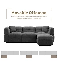 87.7" Sectional Sofa Cozy Teddy Fleece Fabric Sectional Sofa Couch With Two Usb Ports