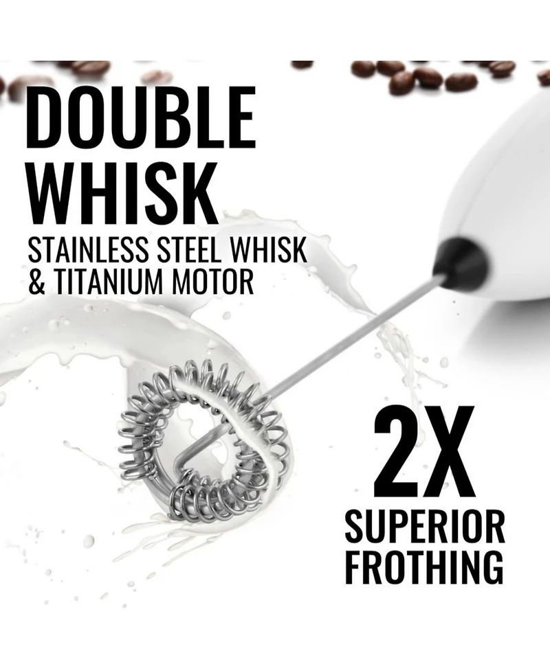 Double Whisk Milk Frother for Coffee With Upgraded Holster Stand