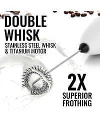 Double Whisk Milk Frother for Coffee With Upgraded Holster Stand