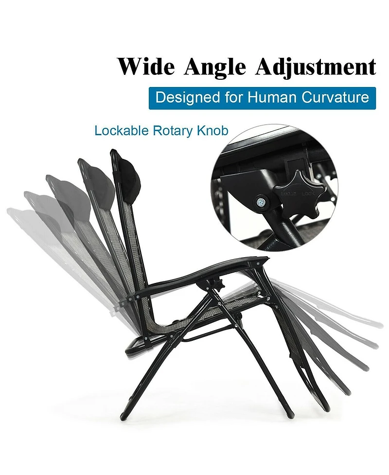 Slickblue 2 Pieces Folding Patio Rattan Zero Gravity Lounge Chair