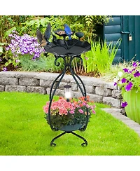 Slickblue Solar Outdoor Bird Bath Feeder Combo with Flower Planter Pedestal and Lights