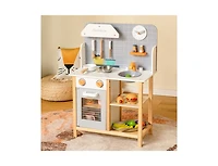 Slickblue Wooden Toddler Pretend Kitchen Set with Cookware Accessories for Boys and Girls-Grey