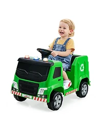 Slickblue 12V Kids Ride-on Garbage Truck with Warning Lights and 6 Recycling Accessories