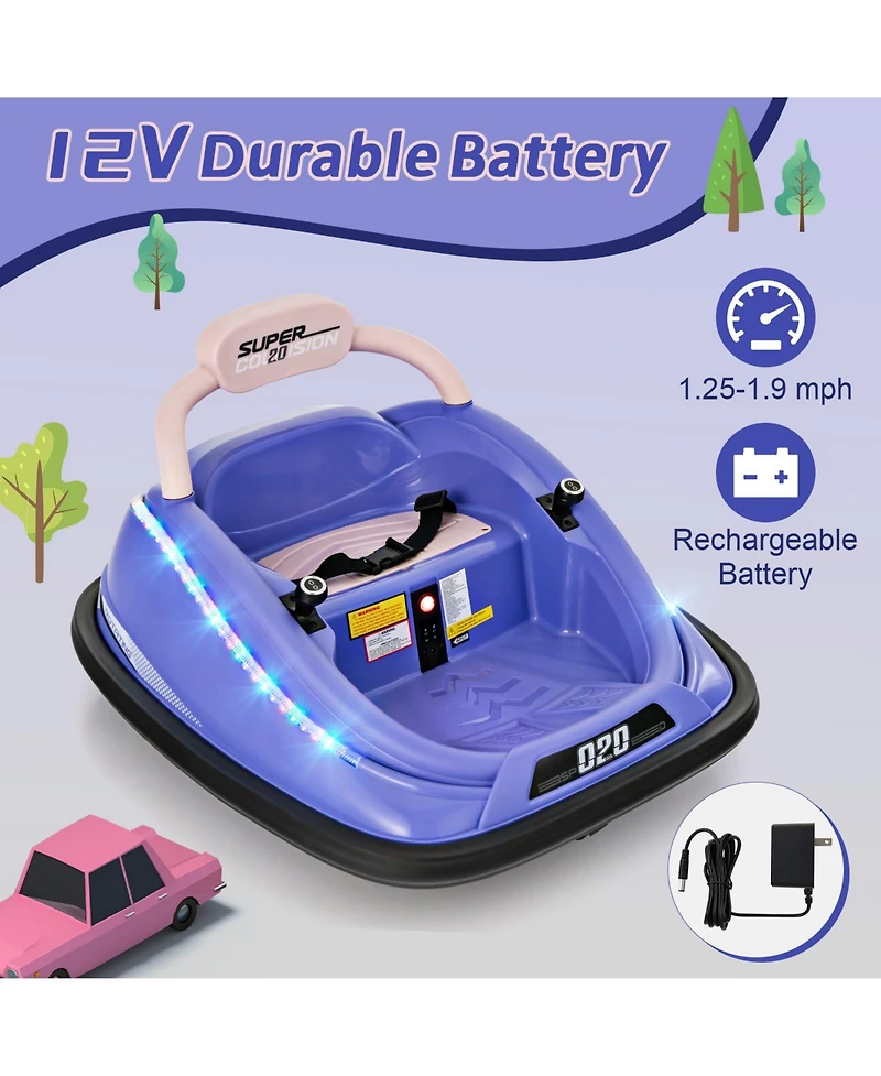 Slickblue 12V Kids Bumper Car Ride on Toy with Remote Control and 360 Degree Spin Rotation