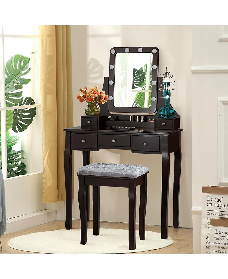 Sugift Vanity Dressing Table Set with 10 Dimmable Bulbs and Cushioned Stool
