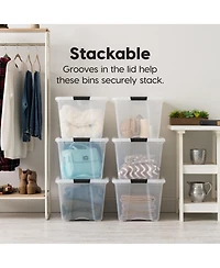 Iris 6 Pack 53qt Clear View Plastic Storage Bin with Lid and Secure Latching Buckles