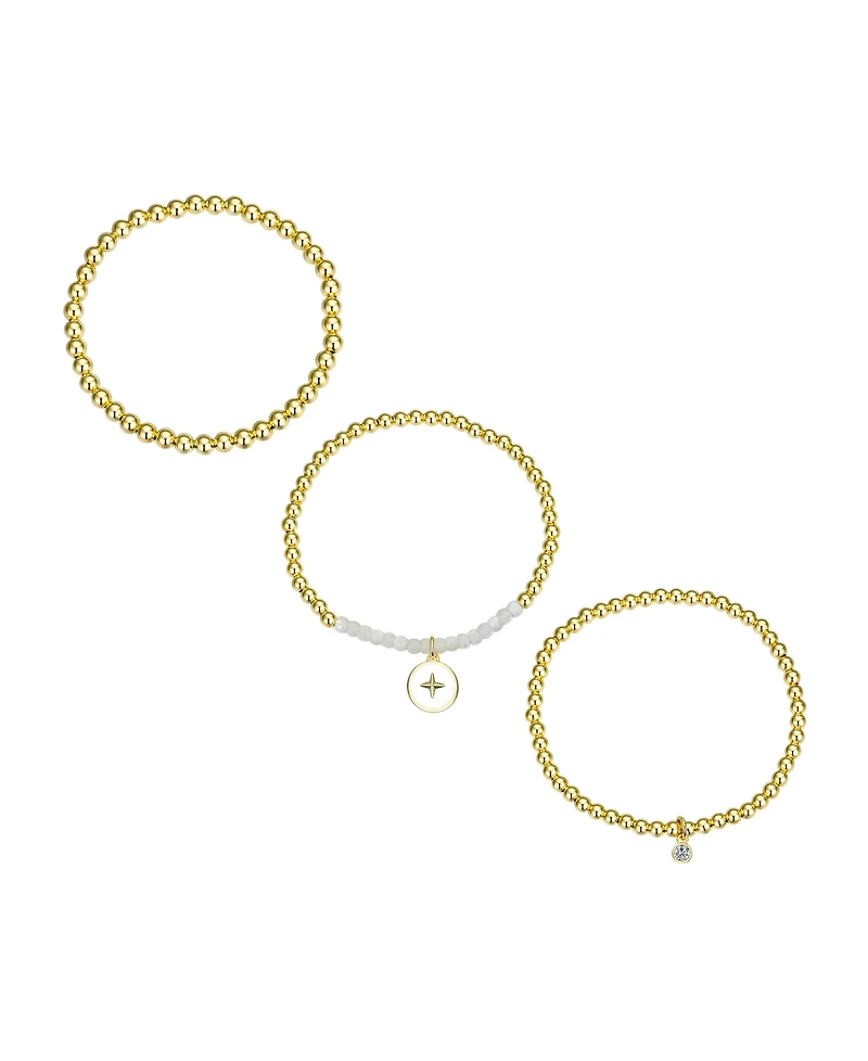 Unwritten White Enamel Cubic Zirconia and Mother of Pearl Star Beaded Stretch Bracelet Set