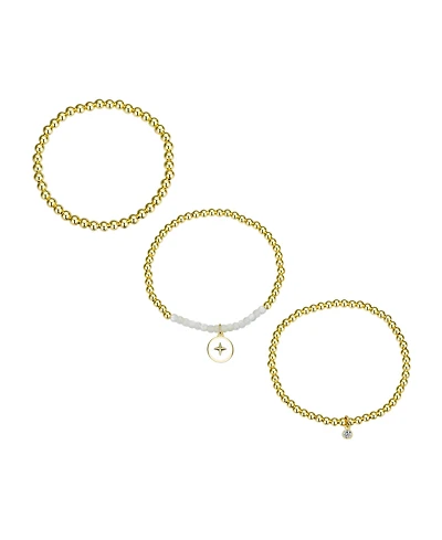Unwritten White Enamel Cubic Zirconia and Mother of Pearl Star Beaded Stretch Bracelet Set