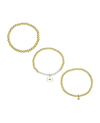 Unwritten White Enamel Cubic Zirconia and Mother of Pearl Star Beaded Stretch Bracelet Set