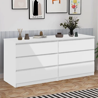 Streamdale Furniture 6 Drawer Double Dresser For Bedroom Living Room Hallway, White