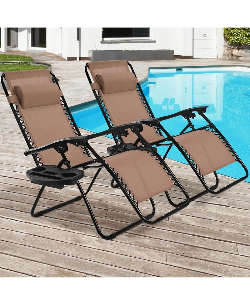 Slickblue 2 Pieces Folding Lounge Chair with Zero Gravity