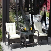 Simplie Fun Outdoor patio Furniture sets 3 piece Conversation set wicker Rattan Sectional Sofa With Seat Cushions(Beige Cushion)