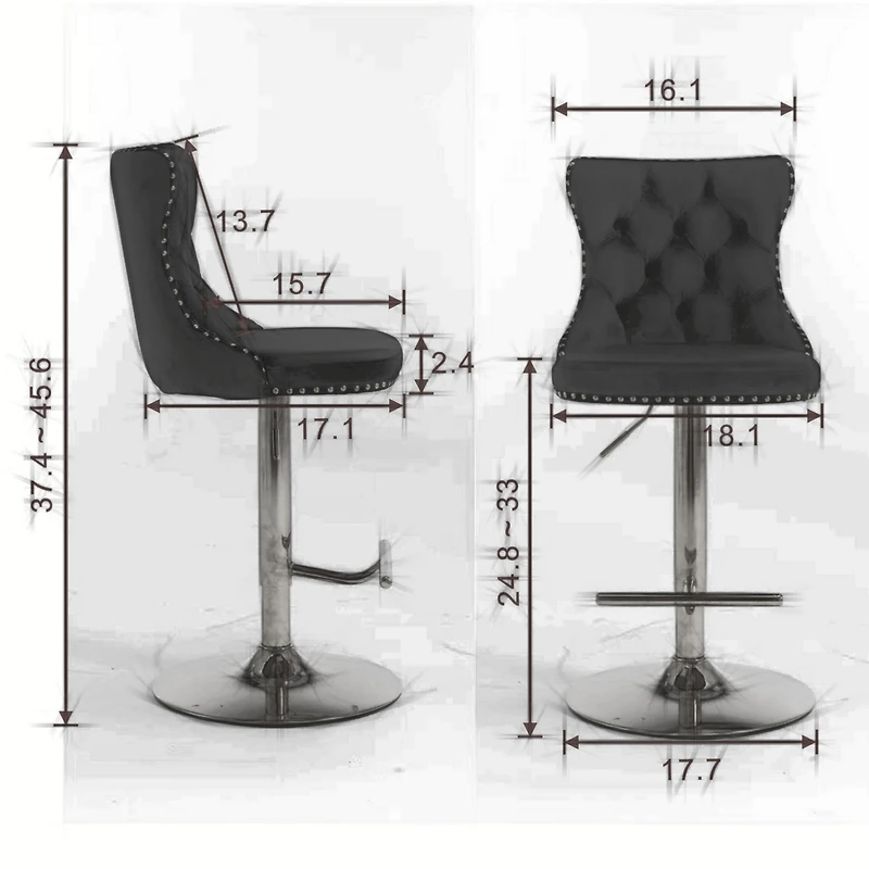 Streamdale Modern Blue Velvet Bar Stools, Set of 2