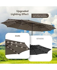 Gymax Outdoor 15' Double-Sided Patio Umbrella 48 Solar Led Lights Crank & Base Wine
