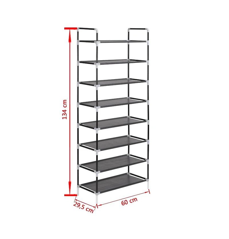 vidaXL Shoe Rack with 8 Shelves Metal and Non-woven Fabric Black