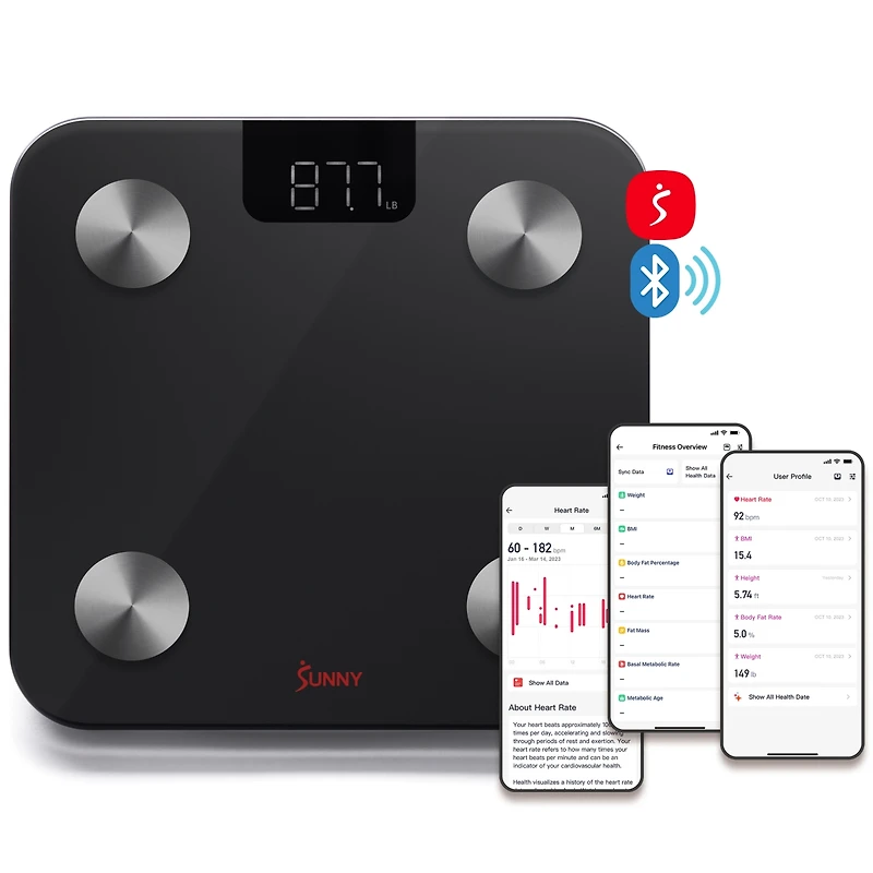 Smart Body Weight, Fat, and Bmi Composition Scale with Bluetooth & Free SunnyFit App