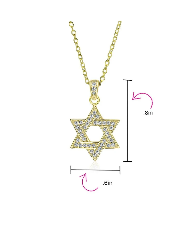 Bling Jewelry Hanukkah Star of David Pendant Necklace: Cz Accents Gold Plated Sterling Silver Women Bat Mitzvah