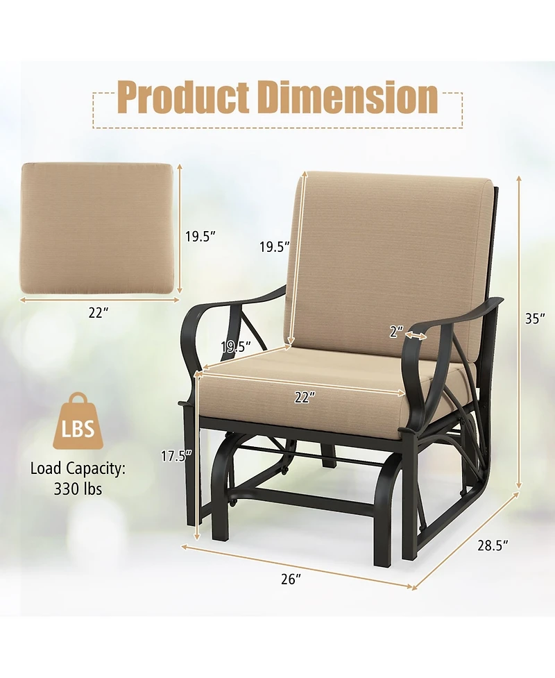 2PCS Patio Rocking Chair with Cushion Heavy-Duty Metal Frame Smooth Glider Outdoor
