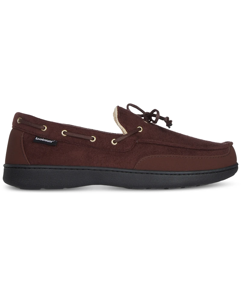 Isotoner Men's Water Repellent Microsuede Carter Boater Moccasin Slipper with Memory Foam
