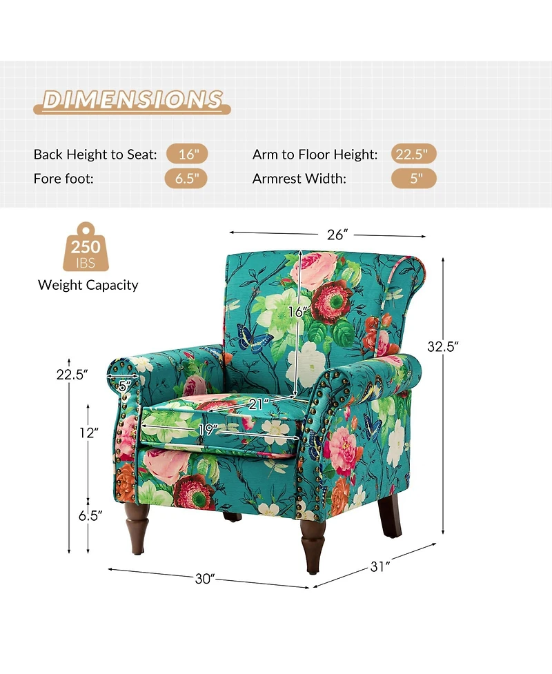 Avelina Wooden Armchair with Nailhead Trim
