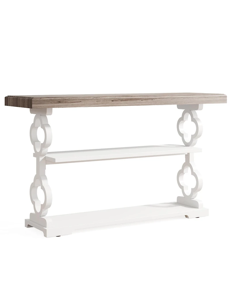 Tribesigns Farmhouse Console Table, 55 inch Rustic Entryway Sofa Table with Storage Shelves, 3 Tier Wood Long Accent Entry Table, Grey and White