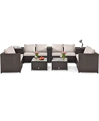 8PCS Outdoor Patio Rattan Furniture Set Cushioned Loveseat Storage Table
