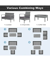 Costway 8 Pcs Outdoor Rattan Furniture Set Patio Conversation Sofa Set Cushioned Grey