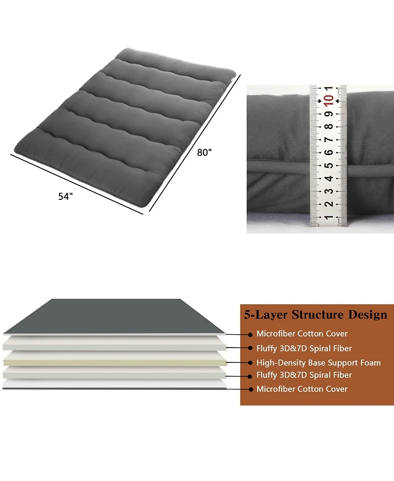 Caromio Full Futon Mattress Floor Pad Portable Dorm Sleeping Pad, 54"x 80"