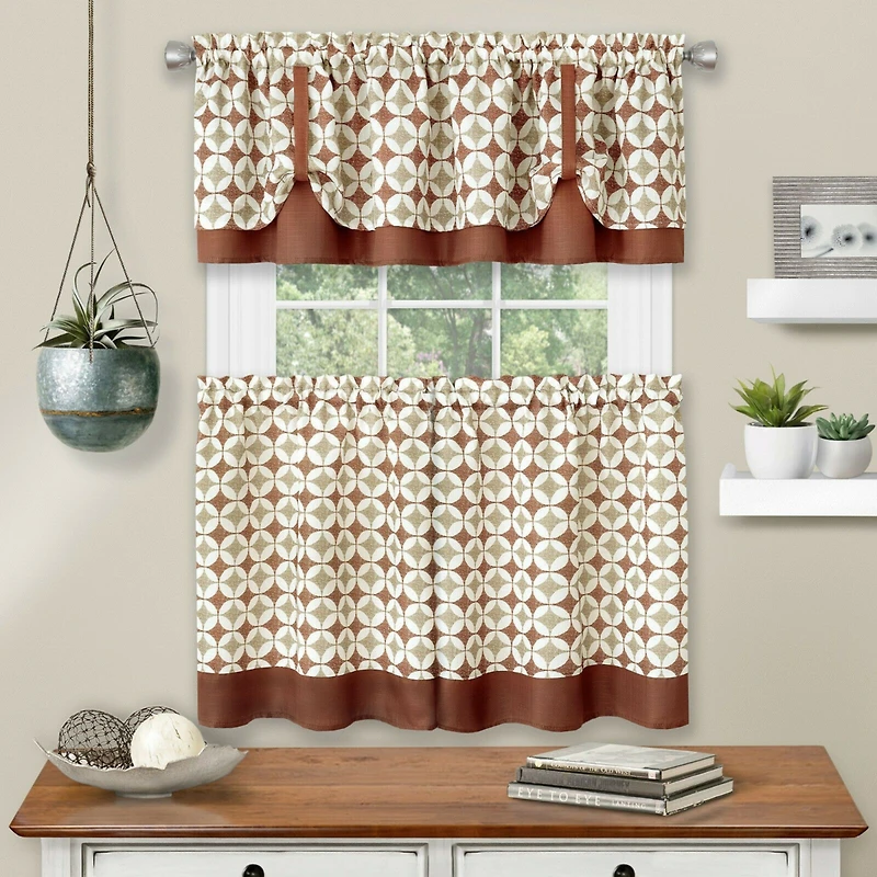 Kate Aurora Modern Geo 3 Pc Kitchen Curtain Tier & Valance Set
