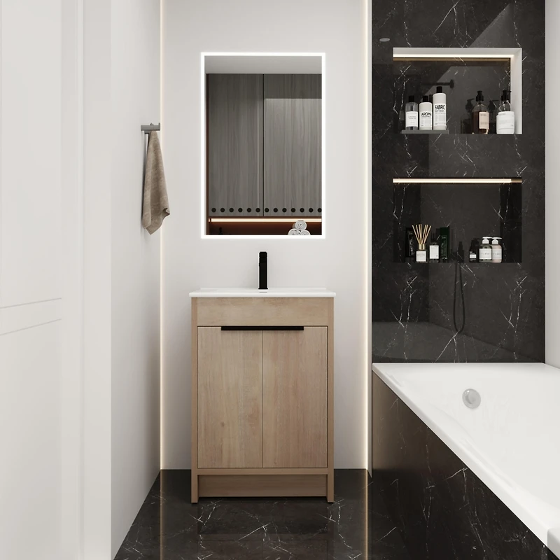 Streamdale Freestanding Vanity with White Sink & Soft-Close Doors