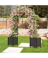 Slickblue 6.6 Feet Arch Arbor Trellis with 2 Planter Boxes & Detachable Pe-Coated Metal Tubes-Black