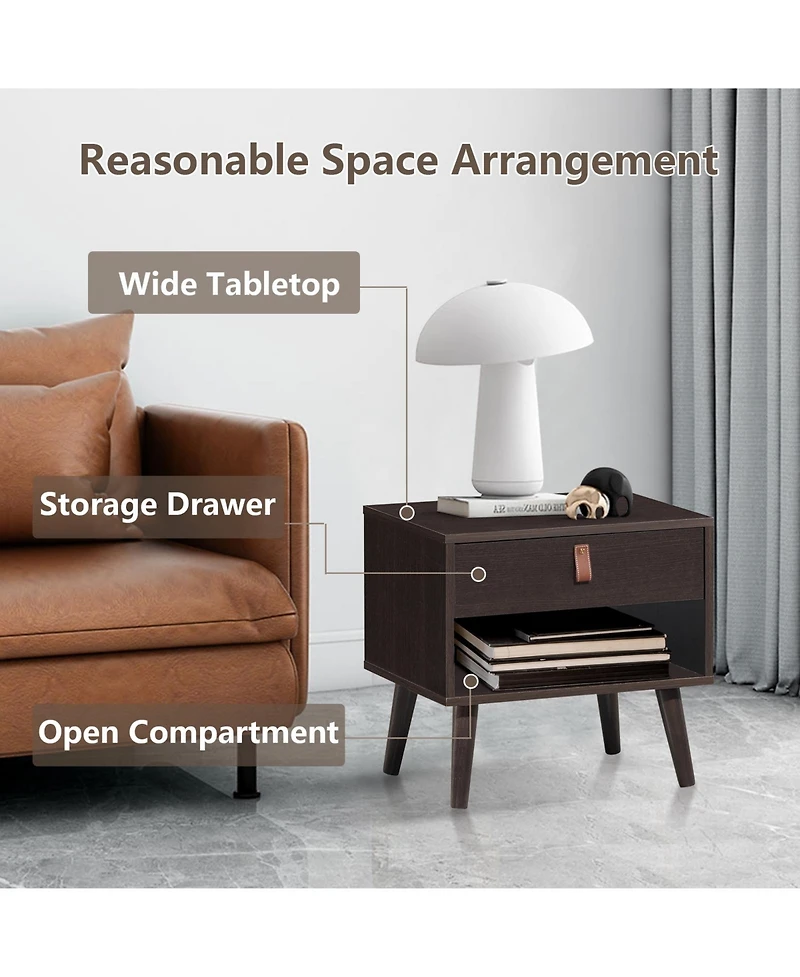 Sugift Nightstand Bedroom Table with Drawer Storage Shelf