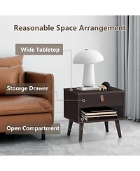Sugift Nightstand Bedroom Table with Drawer Storage Shelf