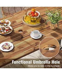 Sugift 67 Inch Patio Rectangle Acacia Wood Dining Table with Umbrella Hole
