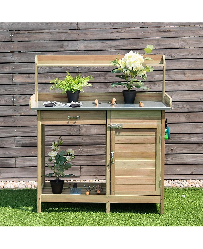 Slickblue Outdoor Garden Wooden Work Station Potting Bench