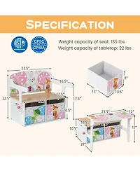 Slickblue 3 in 1 Kids Convertible Activity Bench with 2 Removable Fabric Bins